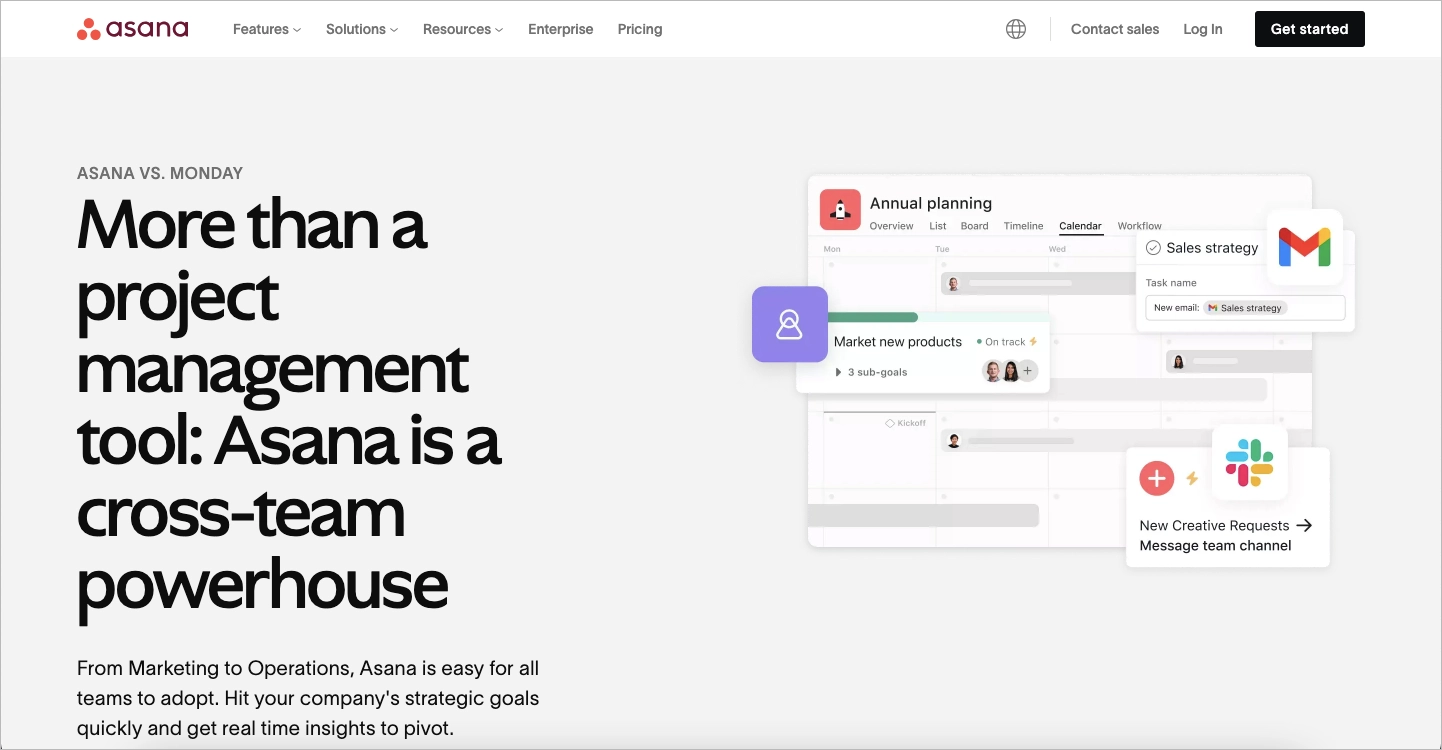 PPC landing page comparing Asana and Monday