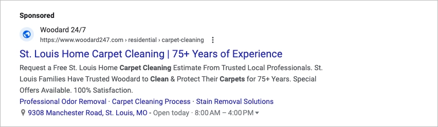 Cleaning service PPC ad