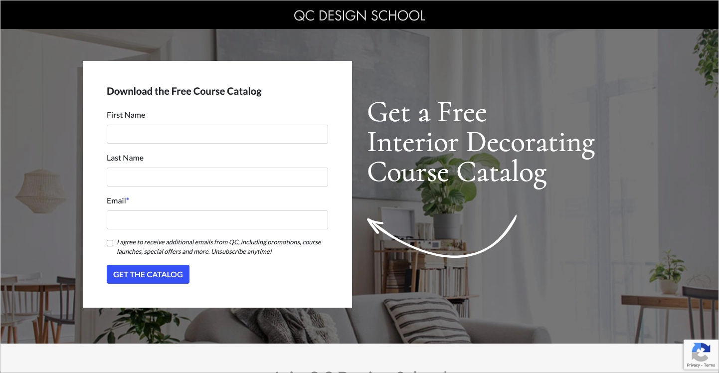 Design school PPC landing page