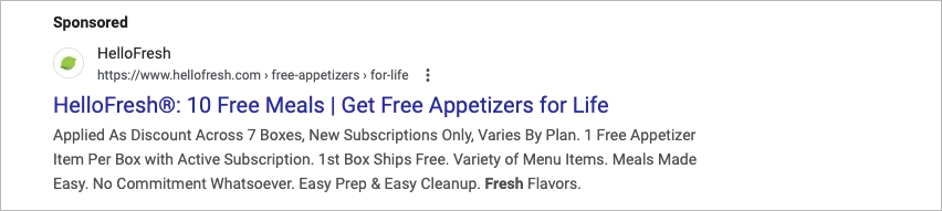 Sponsored advertisment in SERP