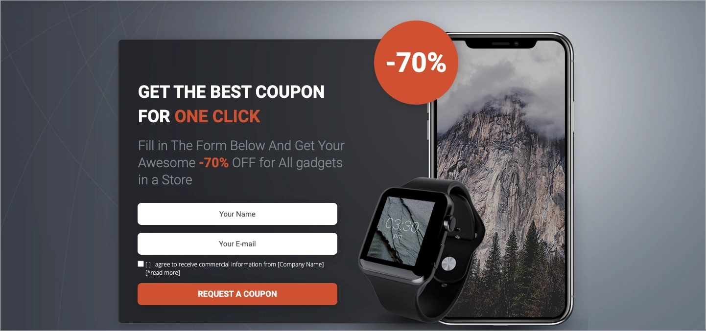 Landing page template for promoting discounted products