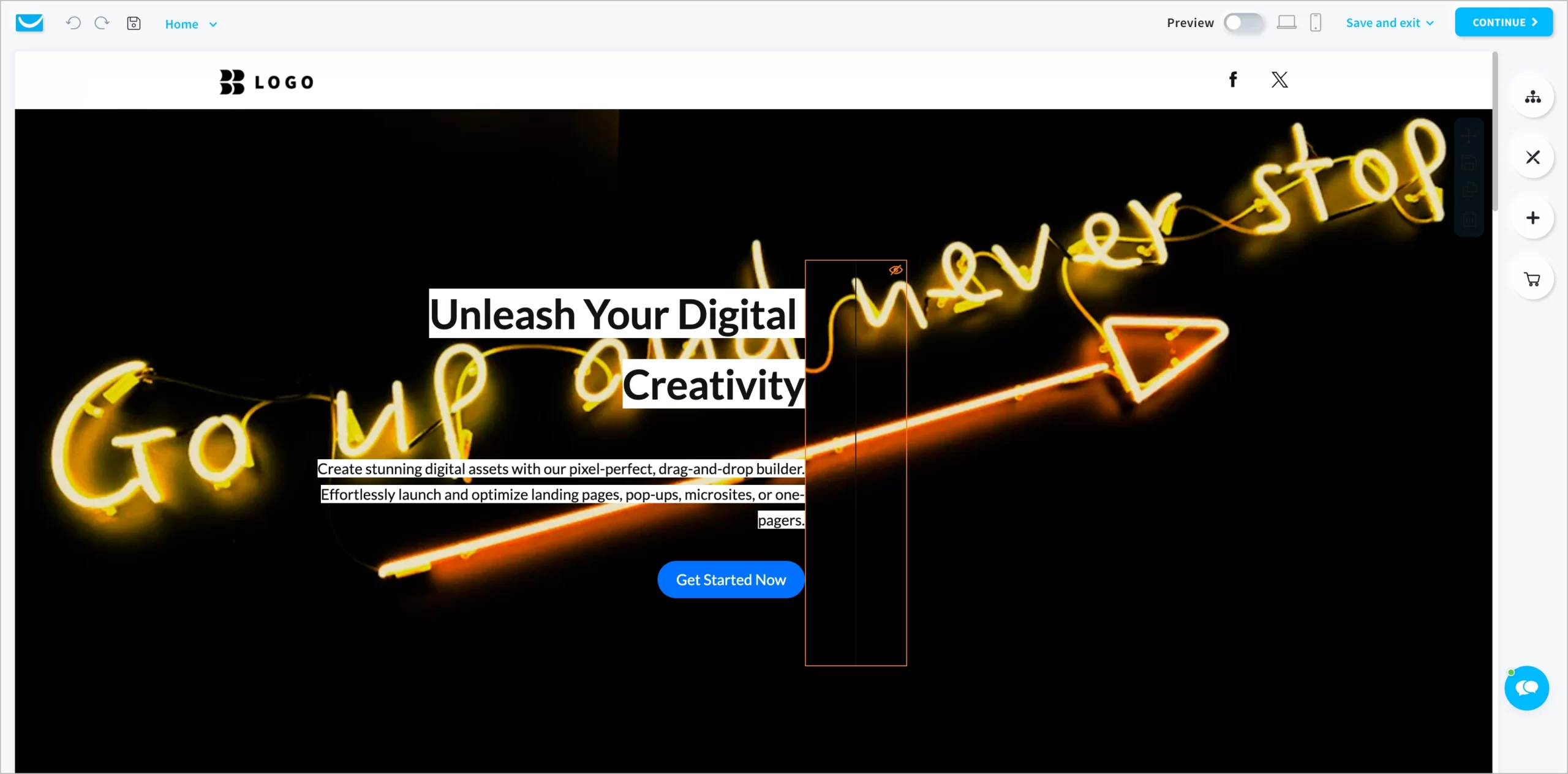 Construtor de sites GetResponse AI com recursos de arrastar e soltar