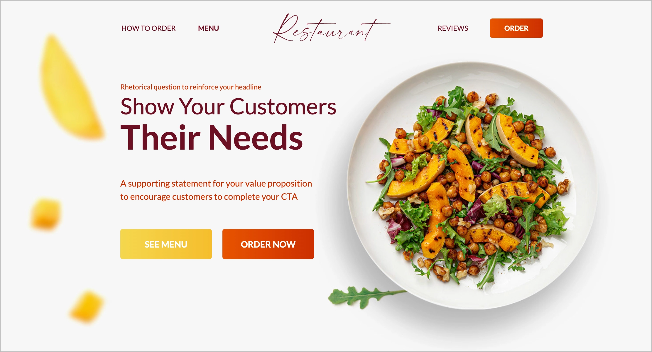right landing page design template for restaurants