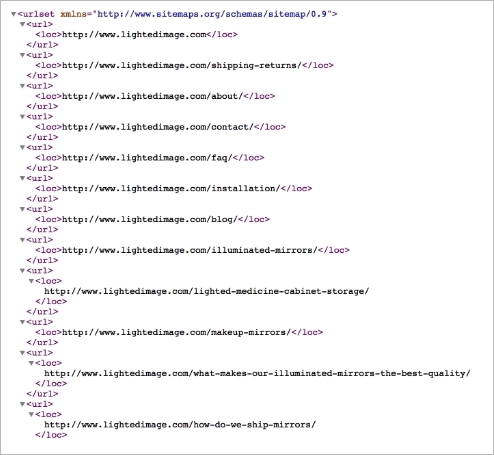XML sitemap example in HTML code