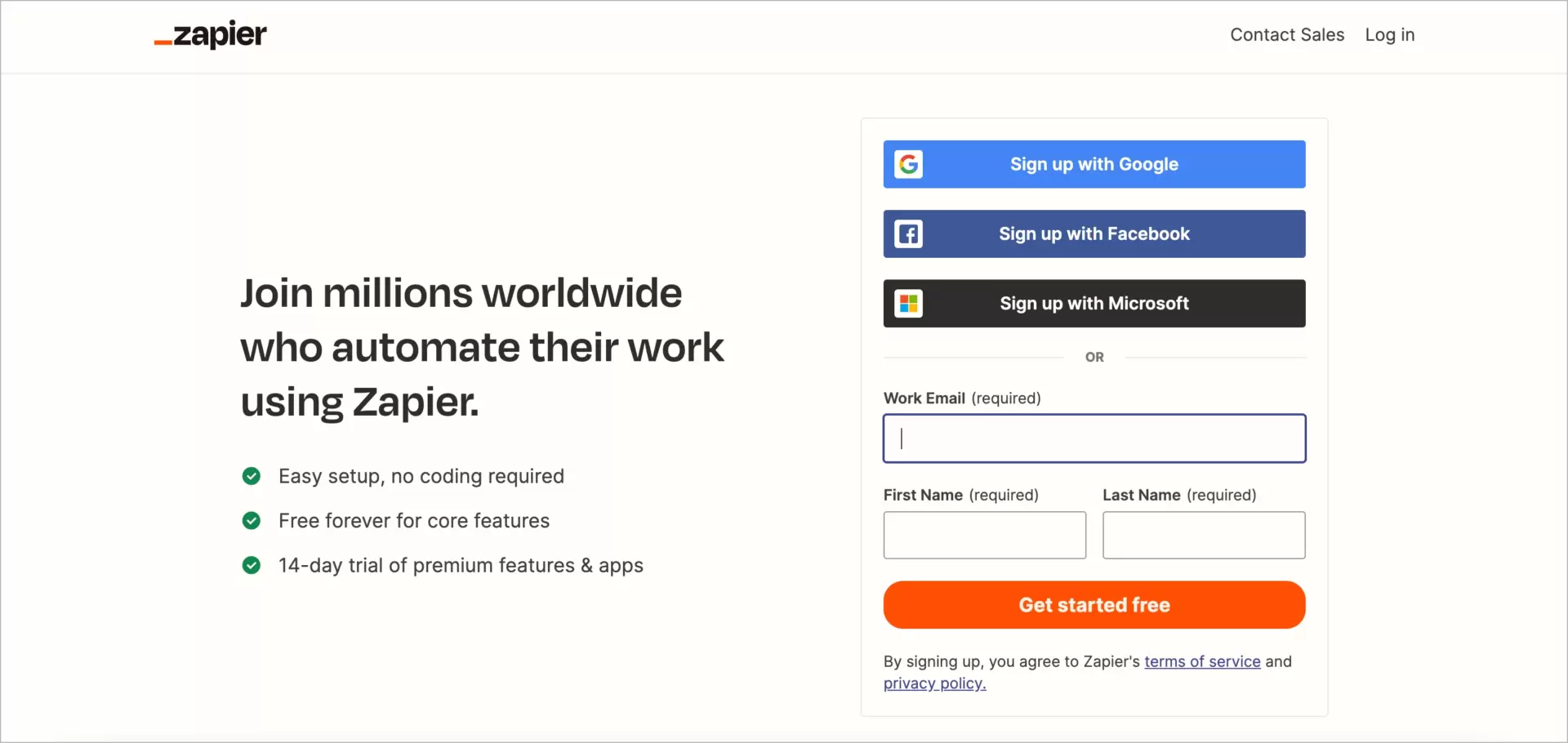 new landing page by Zapier