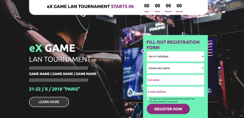 template for event sign up on landing page