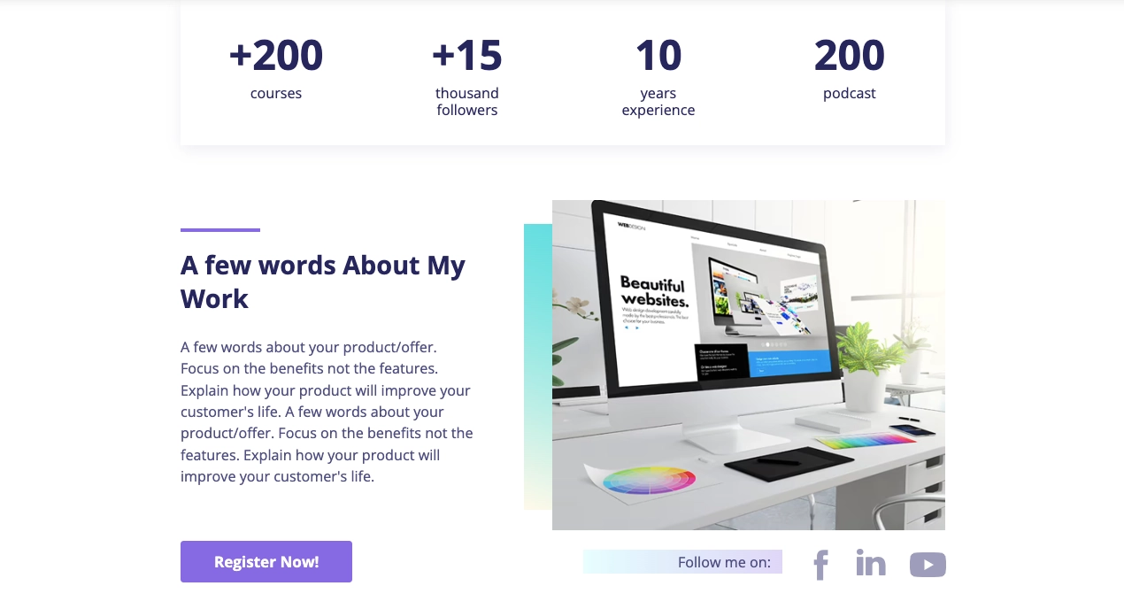 Landing page design utilizing white space