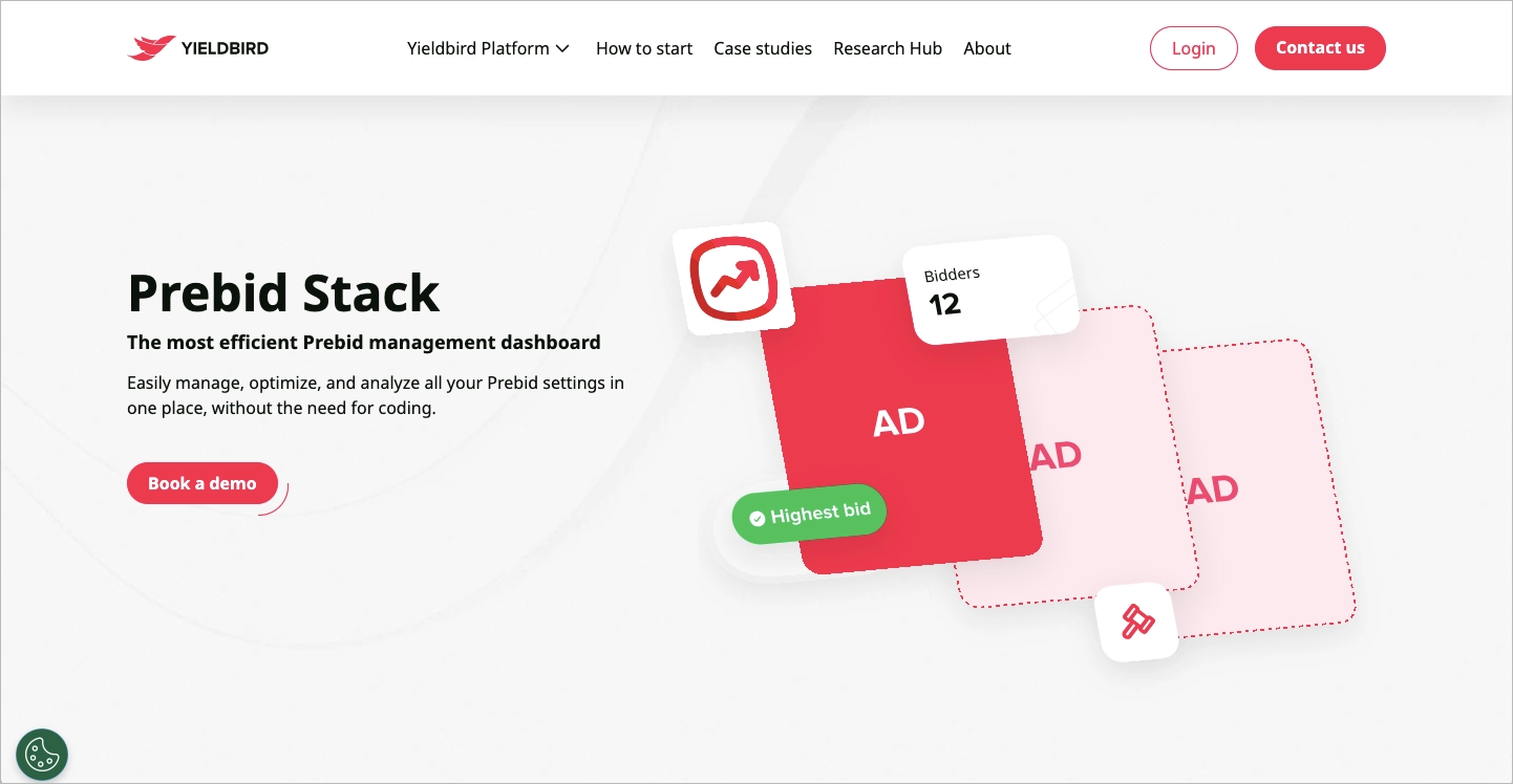 przykład designu landing page'a od Yieldbird