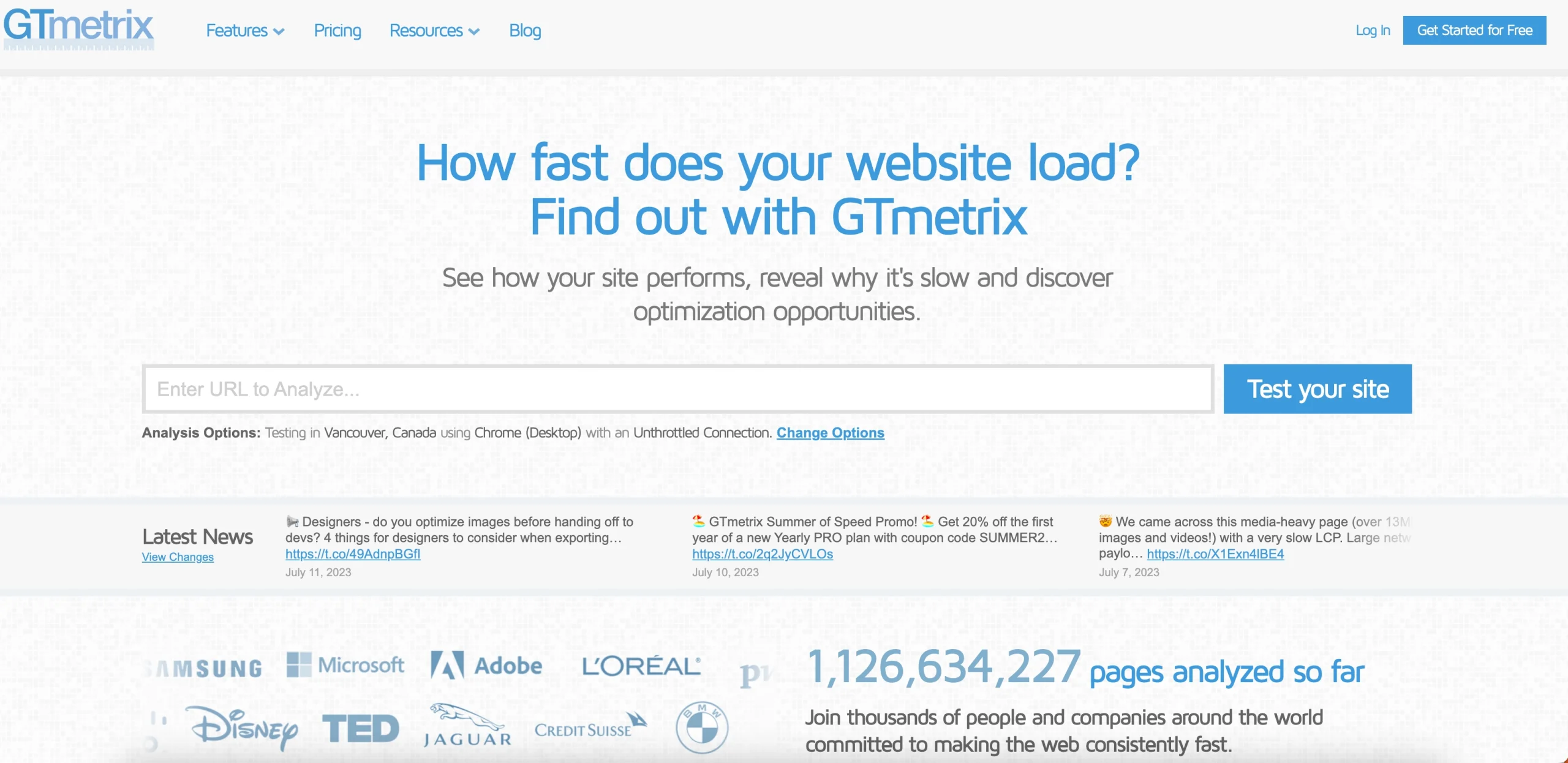 GTmetrix for checking page performance