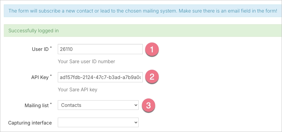 SARE-Landingi integration configuration