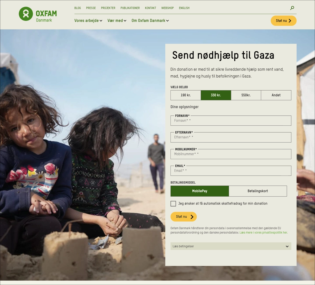 donation landing page eksempel