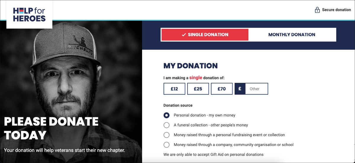 Hj&aelig;lp til helte - donationsside