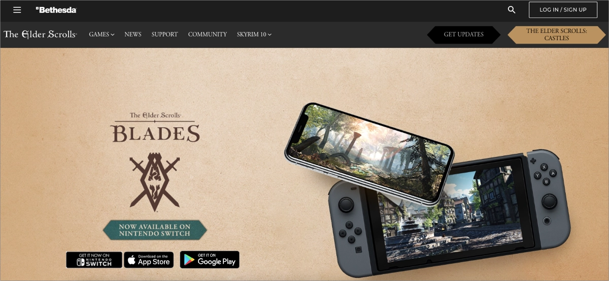 Game landing page example: The Elder Scrolls: Blades