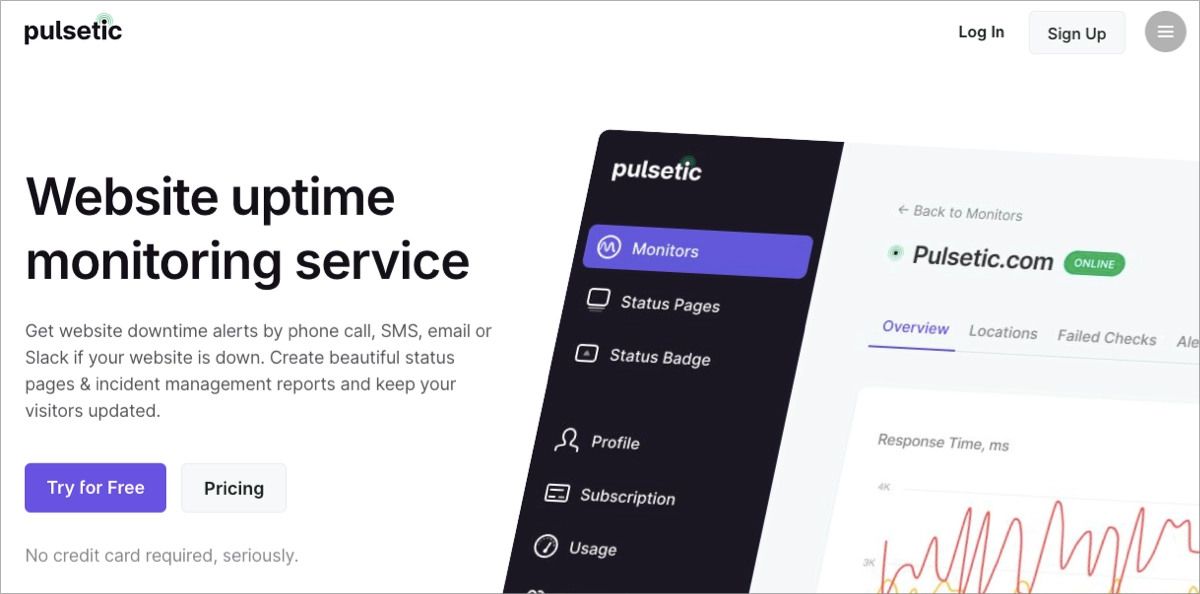 Pulsetic Example of Software Landing Page