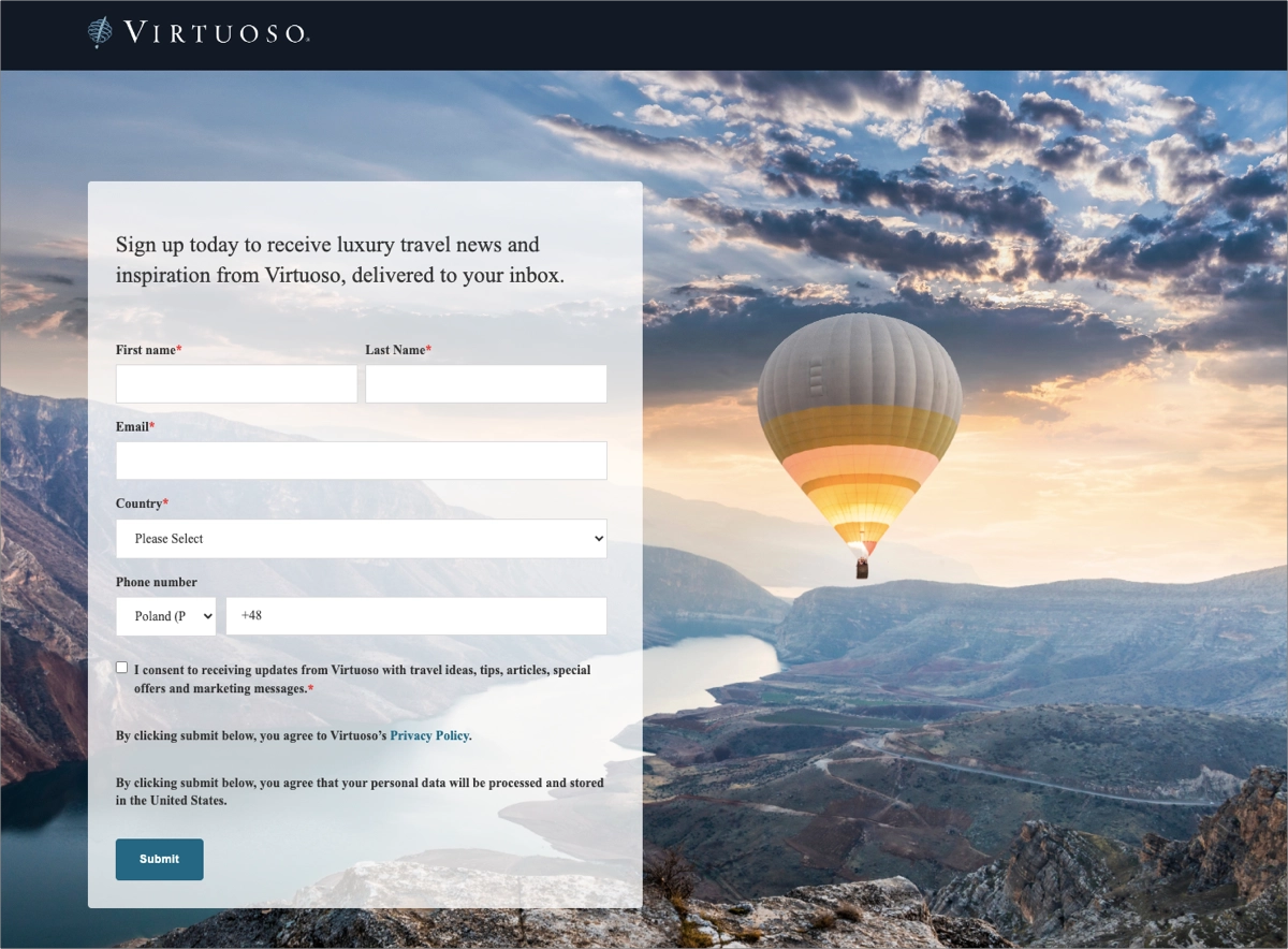 Virtuoso newsletter signup form example
