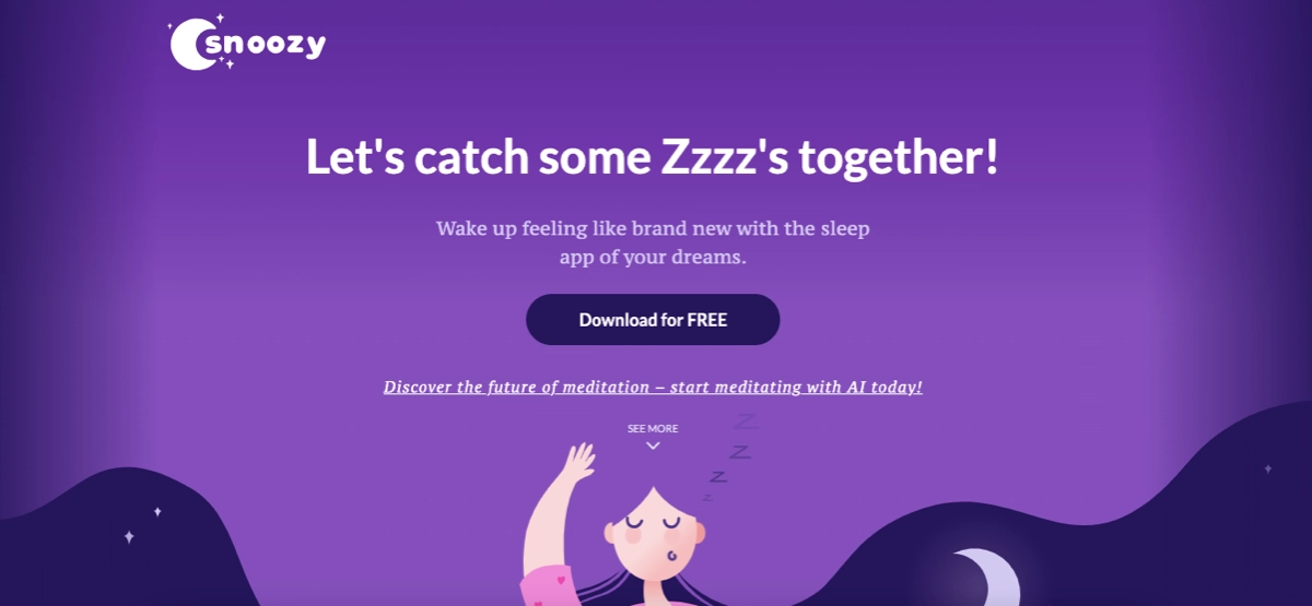Snoozy App product landing page