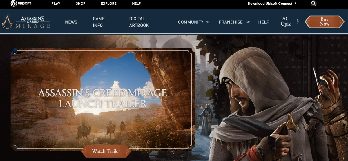 Gaming landing page example: Assassin's Creed: Mirage