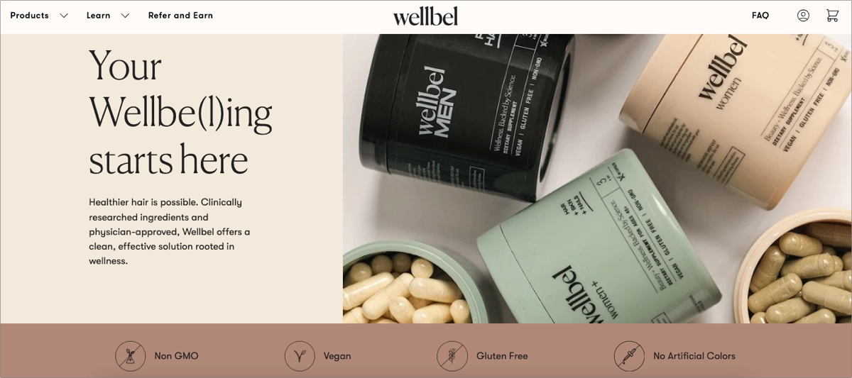 Wellbel product landing page example