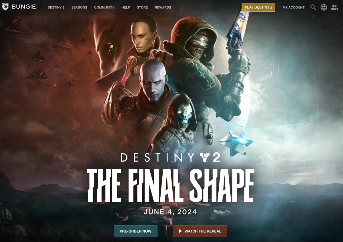 Gaming landing page: Destiny 2: The Final Shape