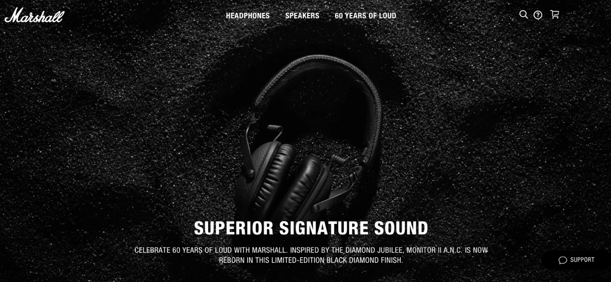Product landing page example for headphones