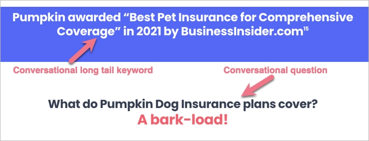 Voice search examples - dog insurance