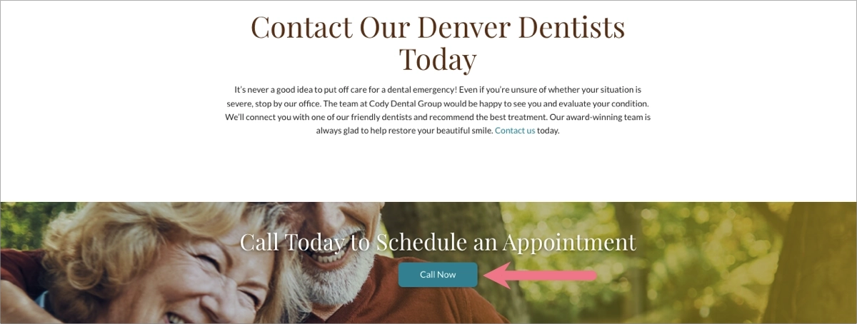 Dentist Landing Page Best Practice: Call Now button