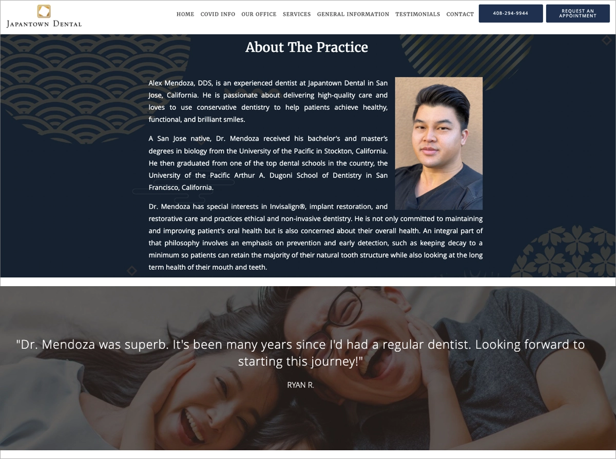 Dentist Landing Page Best Practice: Doctor's note section