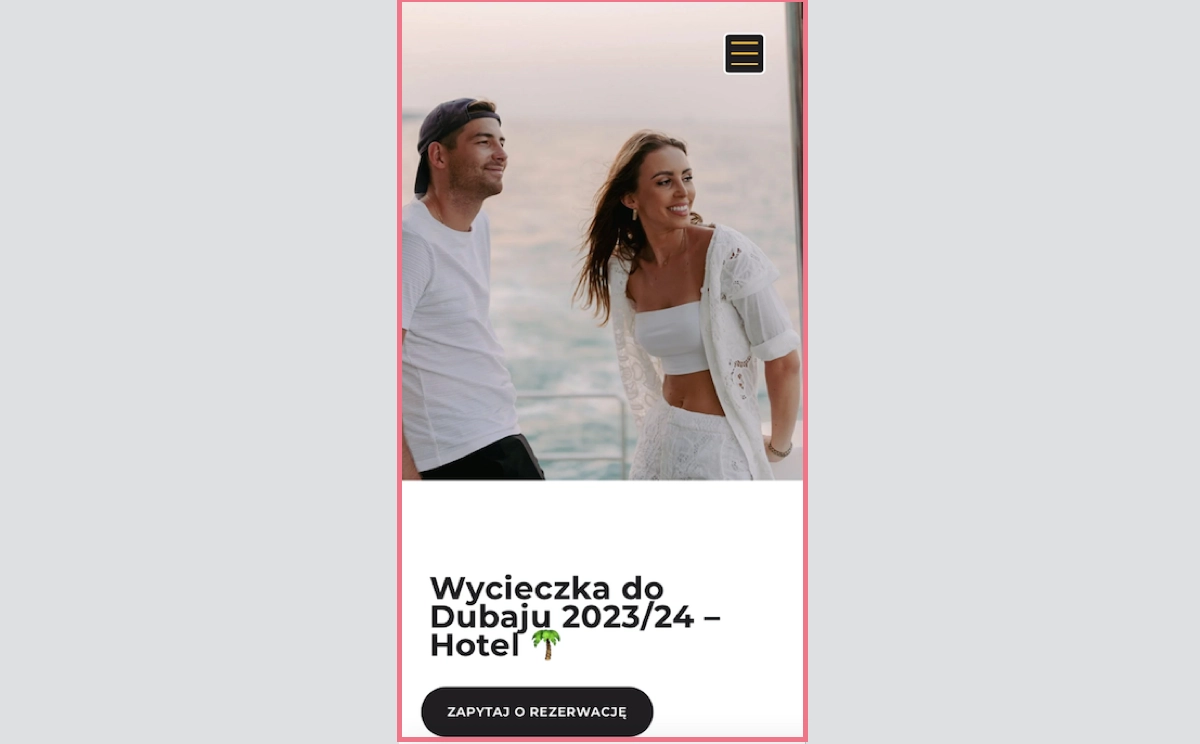 tourism landing page in mobile version
