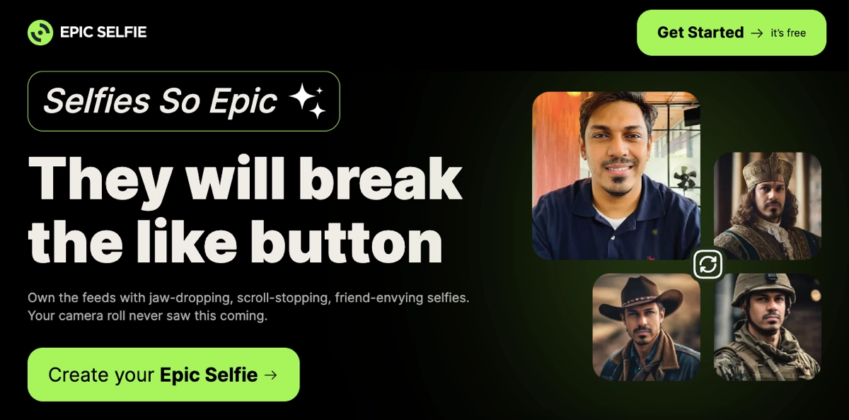Epic Selfie - an Example of a Free Trial Landing Page