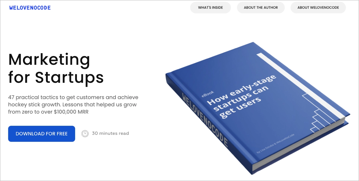 landing page ebook example by We Love No Code