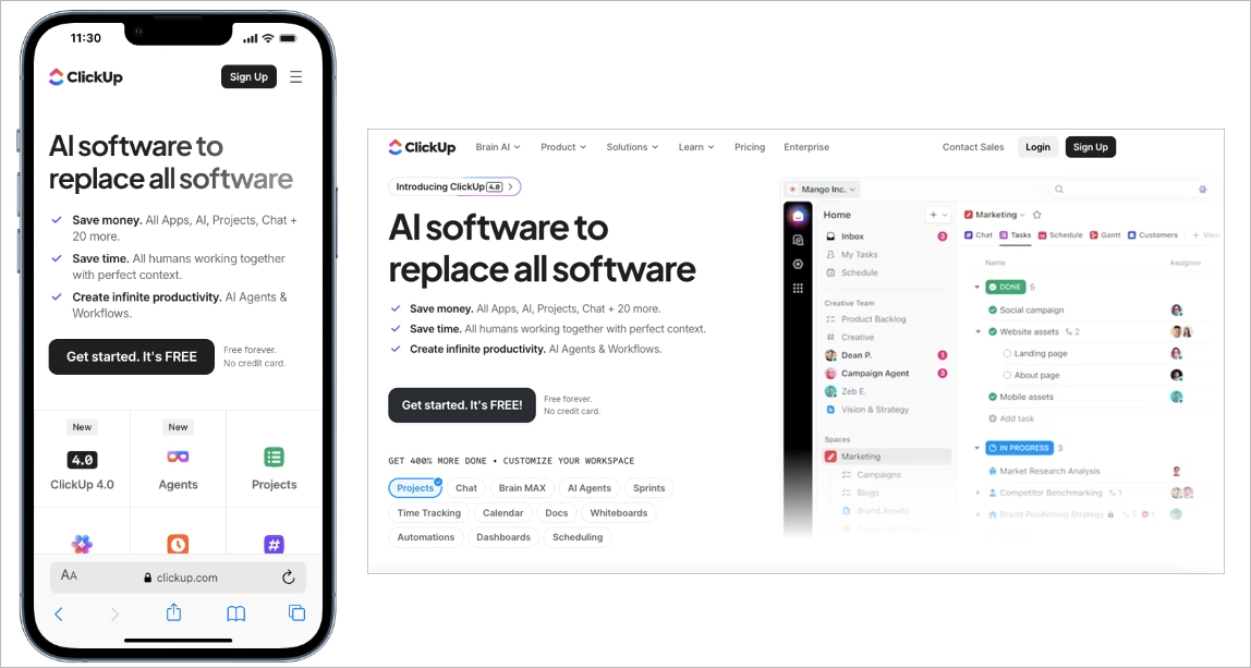 mobile landing page exemple