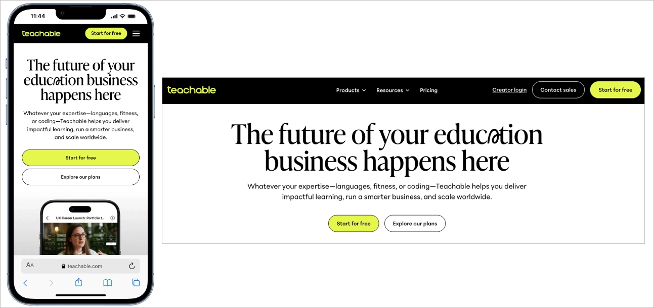 mobile landing page exemple