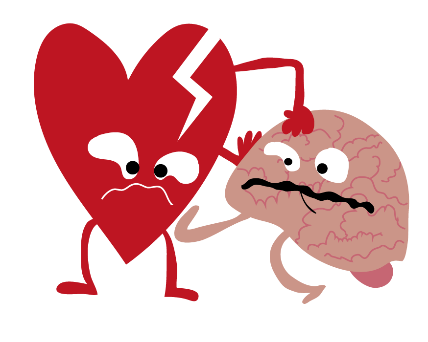 grafika przedstawiająca walkę mózgu z sercem