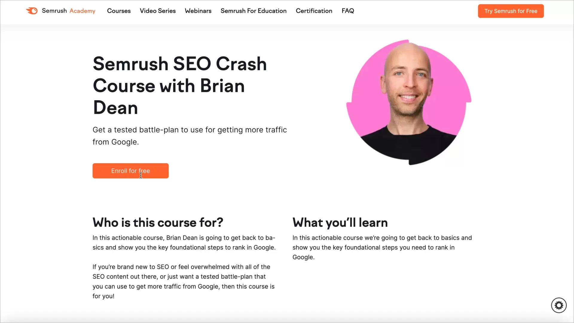 conversion rate optimisation in SEO course by Semrush