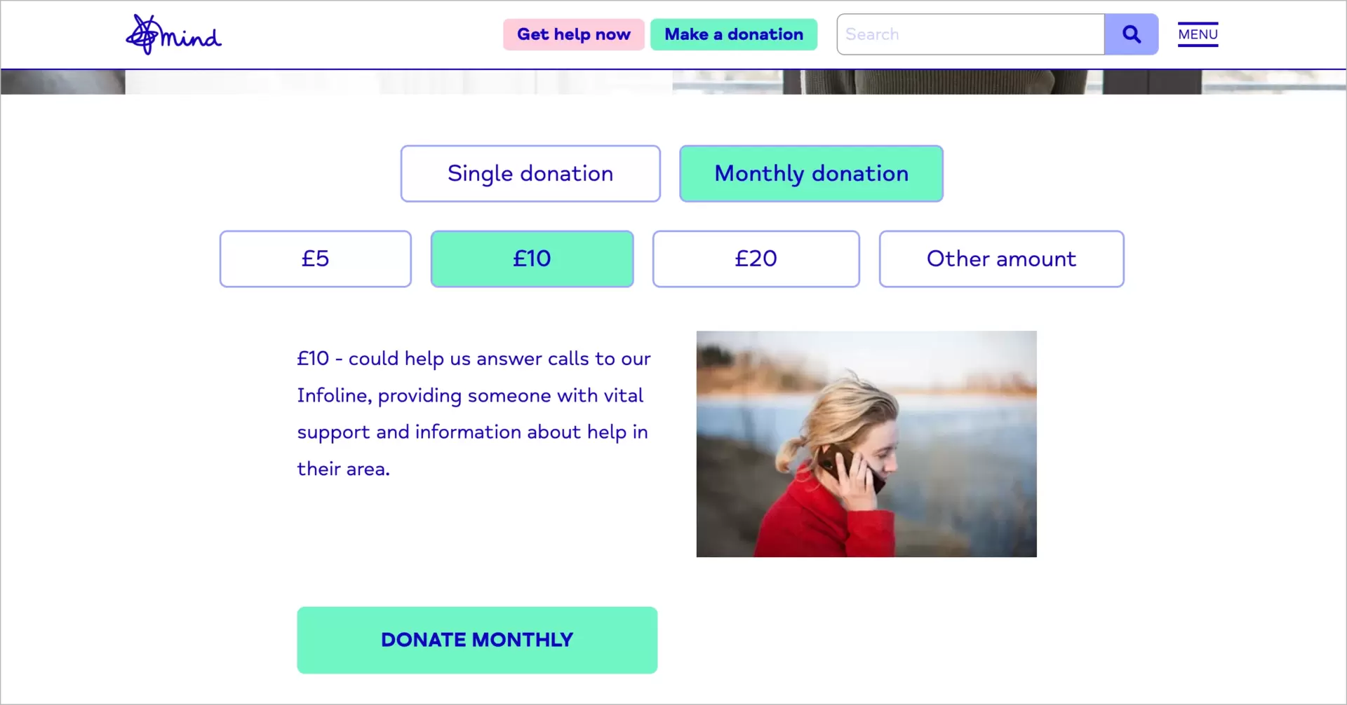 donation form on landing page