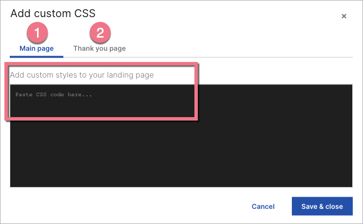 Adding custom CSS code in Landingi editor