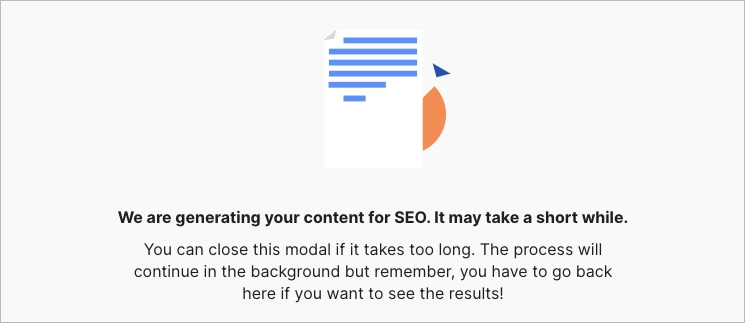 Generate your SEO may take a few minutes