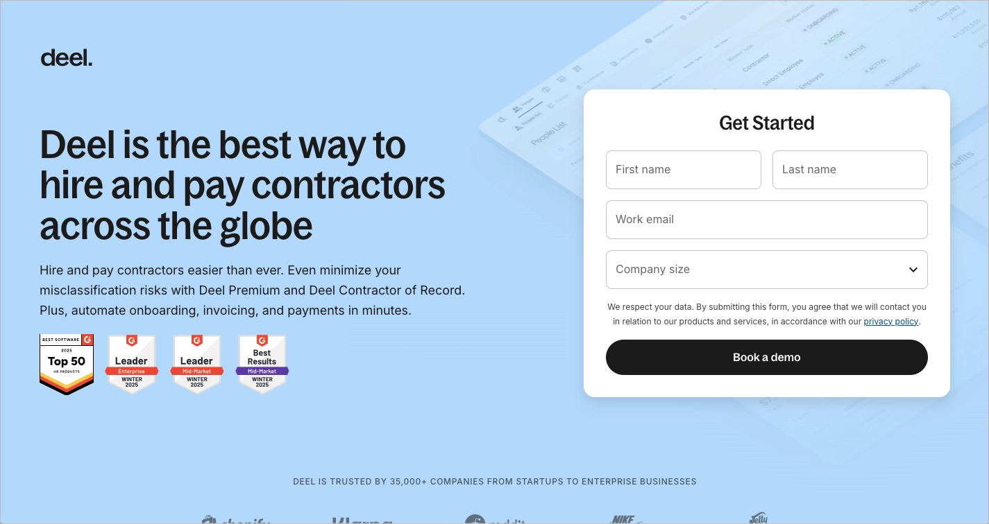 Großartiges Beispiel für einen Dienst Landing Page
