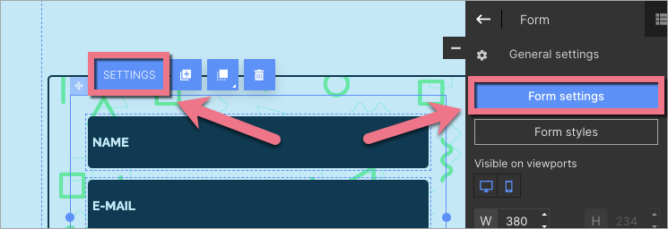 Form settings in Landingi editor