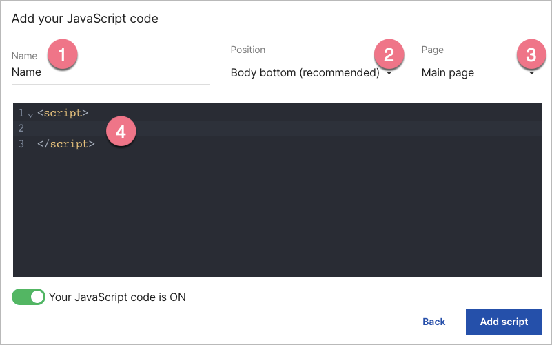 Add javascript code to a main page