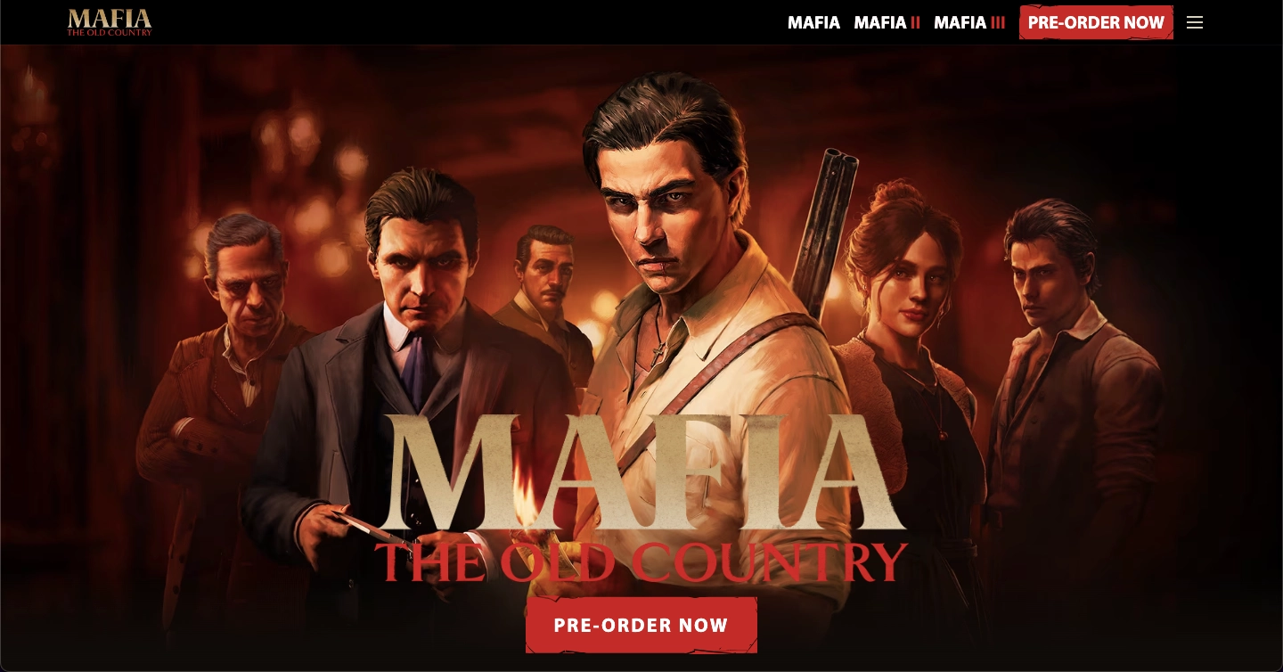Um dos melhores exemplos de jogos landing page: Mafia The Old Country
