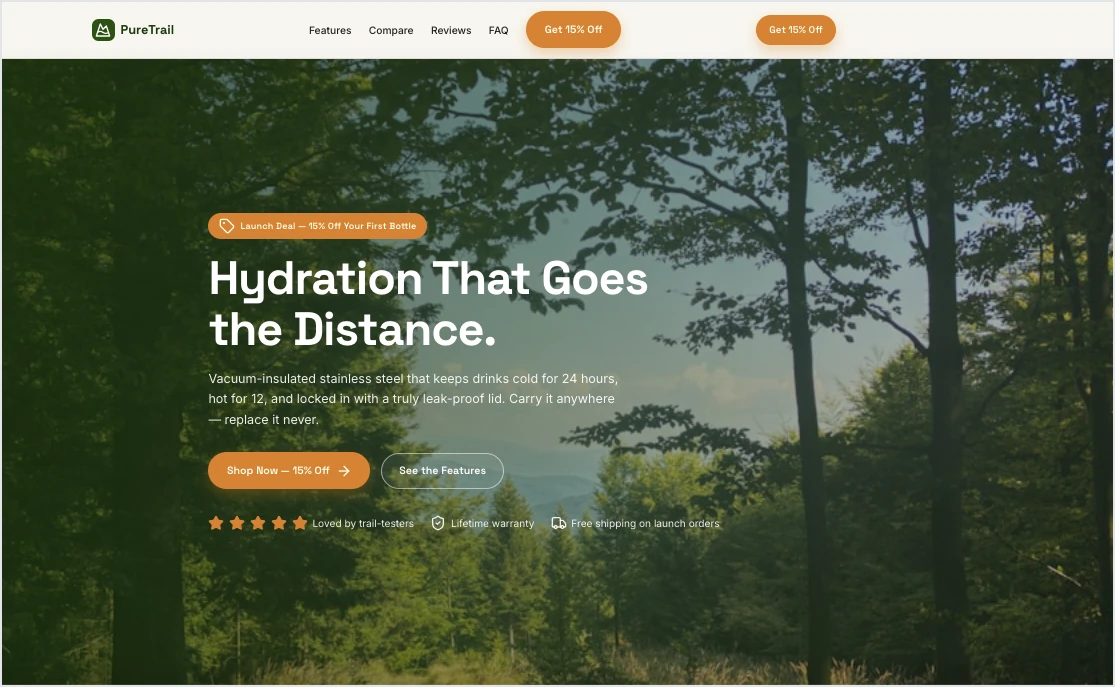 Produkt Landing Page erstellt mit Lunar, Landingi