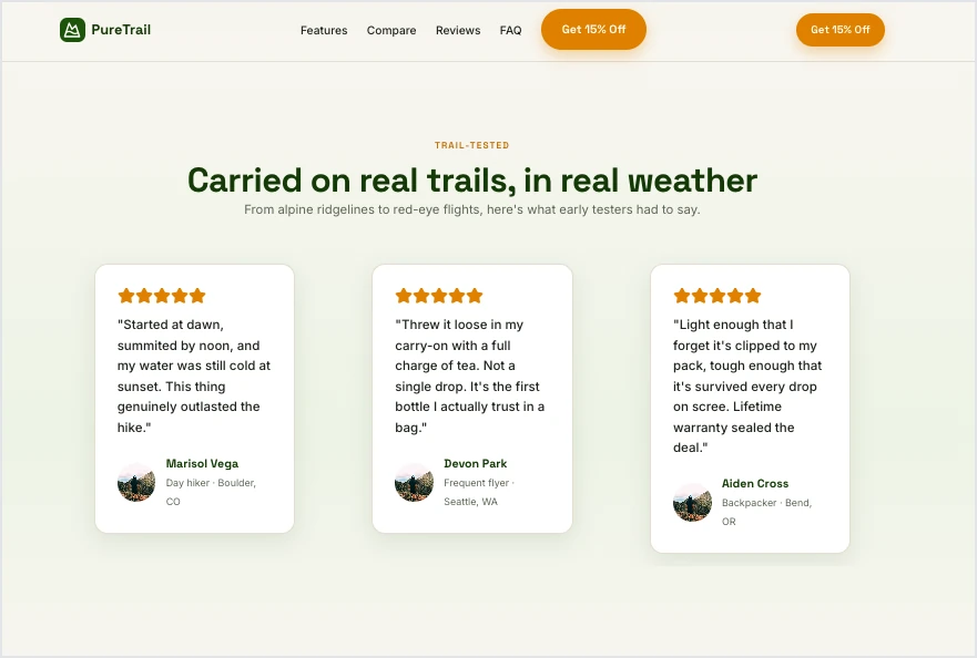 Produkt Landing Page erstellt mit Lunar, Landingi