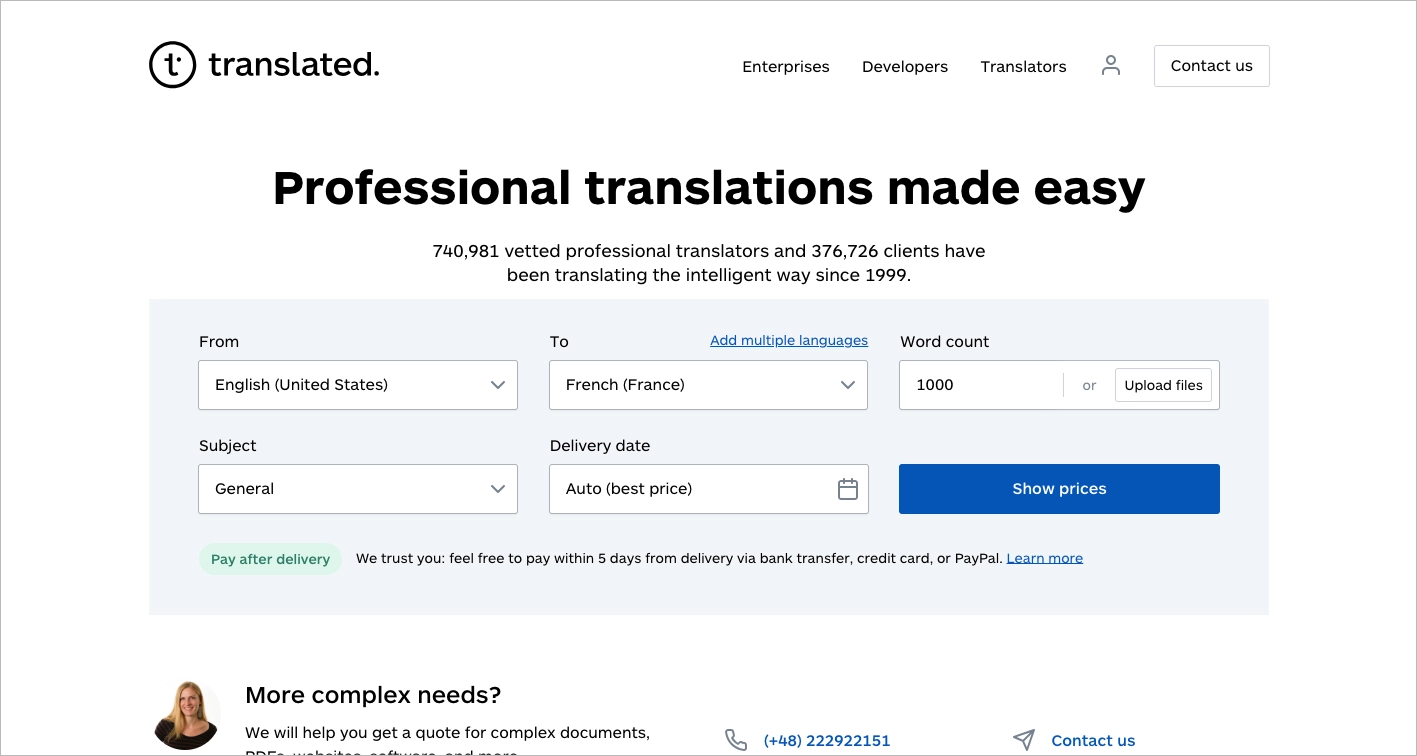 Übersetzungsdienste Landing Page