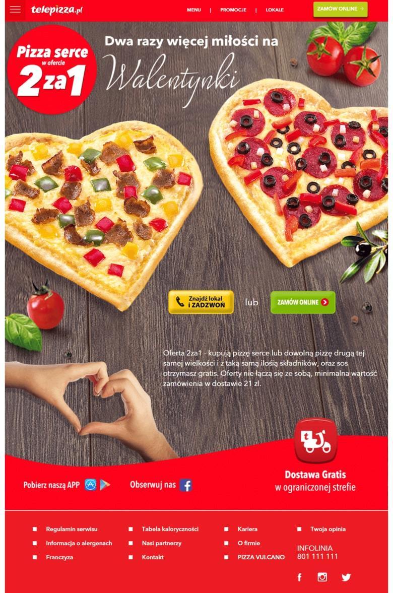 Walentynkowy landing page przygotowany przez sieć pizzerii TelePizza