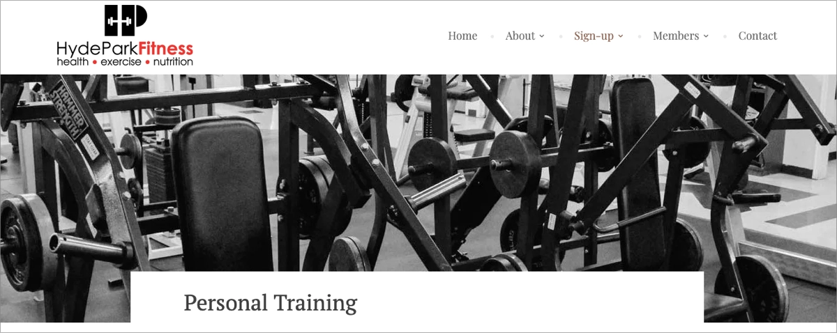 personal training business landing page example