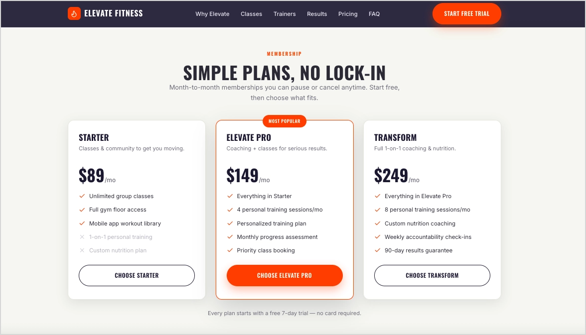 fitness landing page gerado pelo Lunar, Landingi