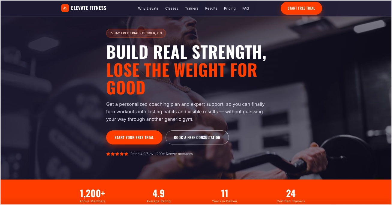 fitness landing page gerado pelo Lunar, Landingi