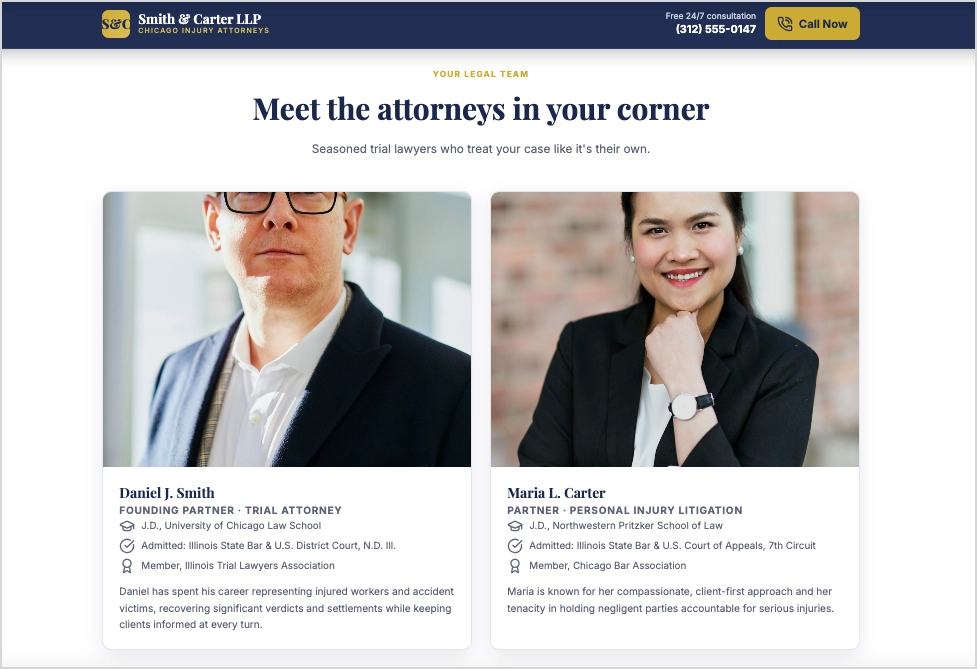 escritório de advocacia landing page gerado pelo Lunar
