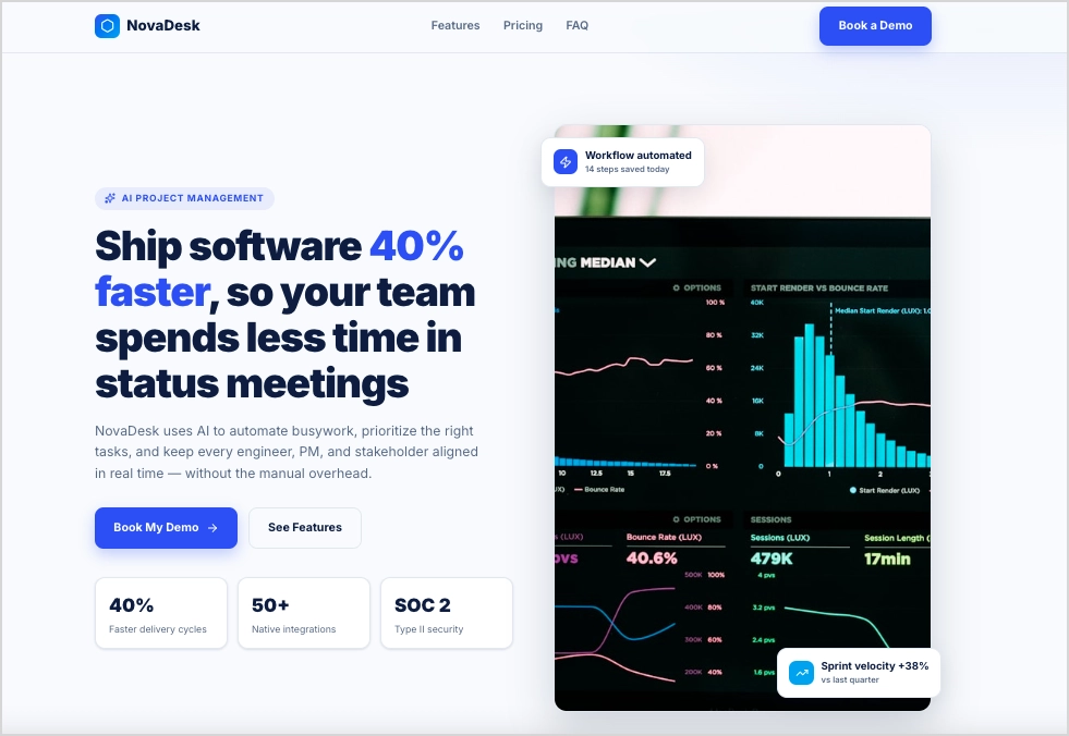 high-converting product landing page generated with Lunar
